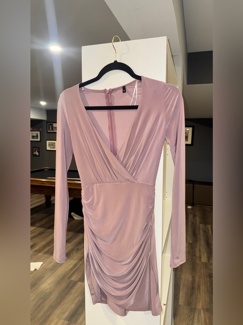 Dusty Mauve Long Sleeve Ruched Wrap Dress